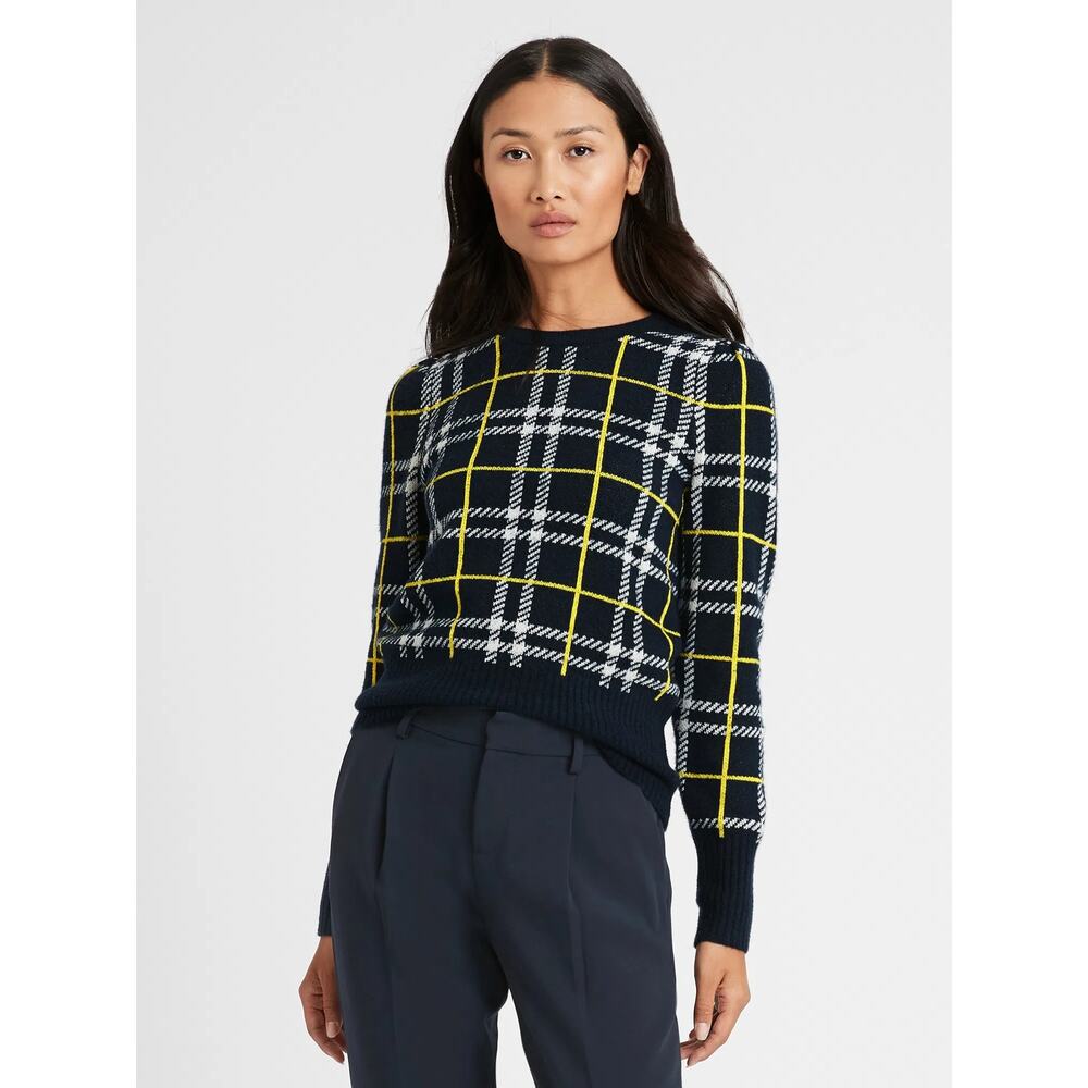 Banana Republic Black Plaid Crewneck Sweater Medium Preloved